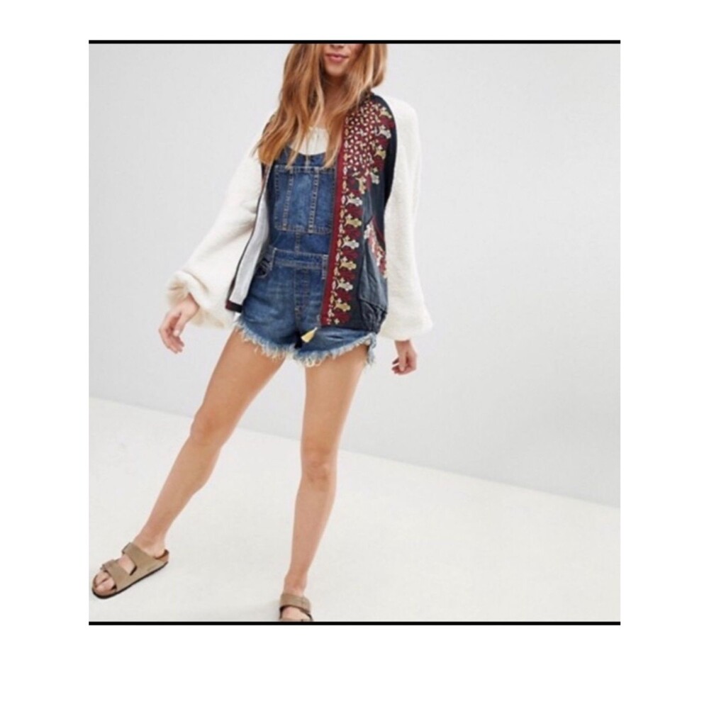 Free People Summer Babe Distressed Denim Short Overalls View 2